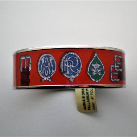 NWT Hermes Harnais Des Presidents Enamel Palladium Plated Wide Bracelet Size 70 - Picture 7 of 12